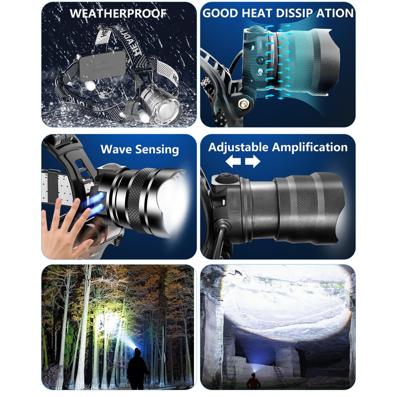 Headlamp Rechargeable -120000LM Super Bright HeadLamp, 3Modes 40H Runtime LED