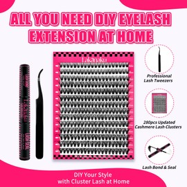 DIY Wimpern Extensions Set,280 Stücke Individuelle Cluster Lashes,Cluster Wimpern Natürlich mit Wimpernkleber und Siegel,7 Tage Halt Wimpernverlängerung Kit mit Applikator(30D, D-9-16mm)