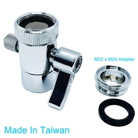 ZIGZAGSTORM Kitchen Sink Faucet Water Filter Diverter Valve for Push on 1/4 inch Tubing Replacement Part Adapter with M22 X M24 Connector,Brass Body,Chrome Plated Made In Taiwan