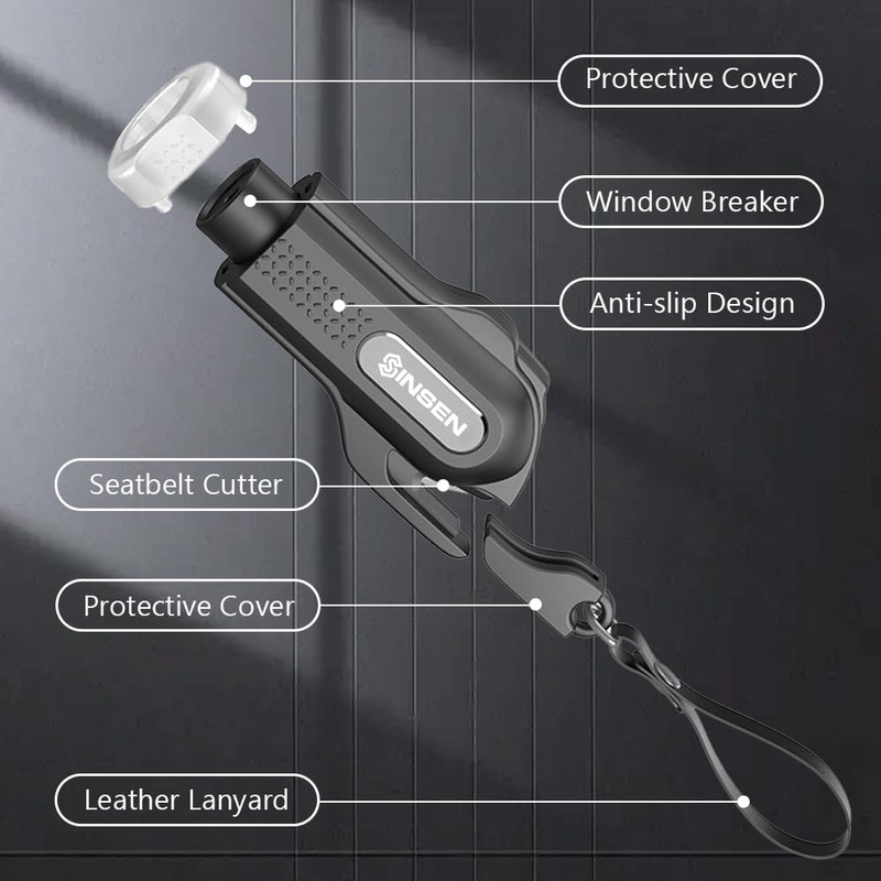 SINSEN Car Safety Hammer, 2-Pack Window Glass Breaker & Seatbelt