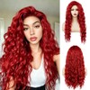 Long Red Curly Wavy Wig for Women Natural Fluffy Synthetic
