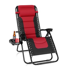 Sophia & Willliam Zero Gravity Chair Padded, Reclining Folding Chair with Free Cup Holder (Red)