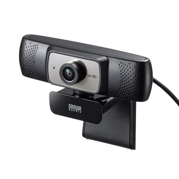 Sanwa Supply CMS-V53BK Wide Lens Web Camera for Conferences, USB Connection, 150° Ultra Wide Angle, 2 Megapixels, Built-in Microphone, 3 m Long Cable, Skype Compatible, Black
