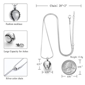 Stainless Steel 20mm Baseball Memorial Urn Jewelry Pendant Hold Cremation keepsake necklace for ashes, Stainless Steel, No Gemstone