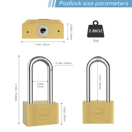 Lock Heavy Duty Brass Padlock with Keys Waterproof for Locker, Backpack, Tool Box 30mm(Long)