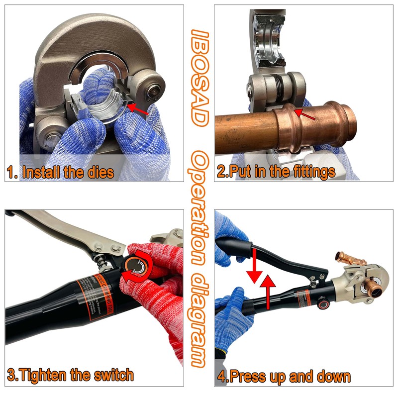 IBOSAD Copper Tube Fittings Hydraulic Pipe Crimping Tool with 1/2",3/4"