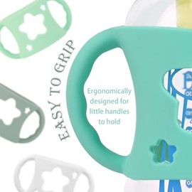 4 Pack Baby Bottle Handles, Silicone Bottle Handles for Dr Brown Wide-Neck Baby Bottles (White+Blue+Green+Grey)