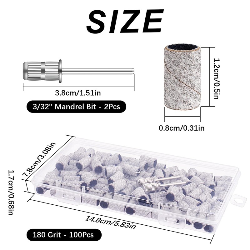 Difenni Sanding Bands for Nail Drill, 180 Grit Sanding Bands
