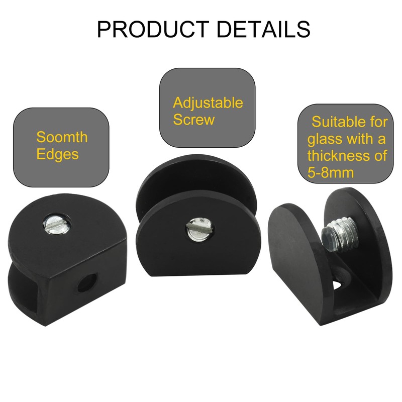 Litoexpe 8pcs Adjustable Frameless Glass Shelf Bracket, Aluminum Alloy Shower