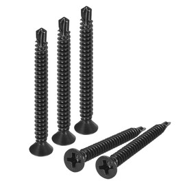 uxcell #8 x 1-3/4" Sheet Metal Screws, 100pcs Black Oxide 410 Stainless Steel Flat Head Phillips Drive Self Drilling Screws