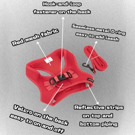 SGSPET Dog Harness, Dog Breathable Mesh Harness Vest Collar Soft Chest Strap Leash Set, All Weather Mesh, Adjustable Reflective Puppy Harness, No Pull Harness for Small, Medium Dogs Cats (Red, XS)