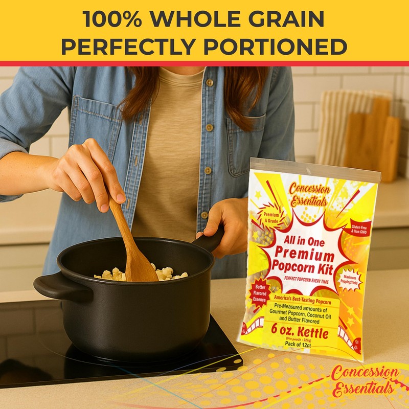 Concession Essentials 6oz Popcorn Portion Packs – Pre-Measured Kernels, Oil