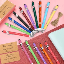 Sinmoe 24 Sets Employee Appreciation Gifts Include 24 Pcs Inspirational Ballpoint Pens 24 Pcs Thank You Cards with Rope Motivational Quotes Pen with Stylus Tip Encouraging Handwriting Pen for Coworker