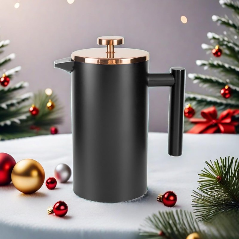 Meelio Black French Press Stainless Steel 34oz, Double Wall Insulated