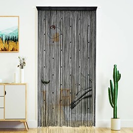 Beaded Curtain Door String Curtains for Doorway Tassels Beads Hanging Fringe Hippie Room Divider Window Hallway Entrance Wall Closet Bedroom Privacy Decor (39×79in/100×200cm, Black)
