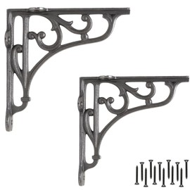 EDUWURXS Industrial Cast Iron Ornate Shelving Brackets Pack of 2 5X5 Heavy Duty Wall Brackets for Shelves, Kitchen Shelves, Living Room, Additional