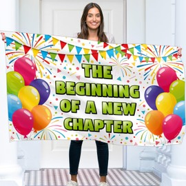 The Beginning of a New Chapter Banner - Good Luck Banner – Congratulations Banner – Happy Retirement Banner - Well Done Banner - Graduation Banner - 5ft x 3ft (White & Green)
