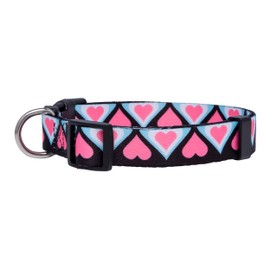 Native Pup Valentine's Day Heart Dog Collar, Cute Pink Red Puppy Gift (Medium, Blue and Pink Hearts)