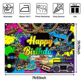 Avezano Hip Hop Birthday Party Backdrop Throwback Retro Music Bday Banner Decor Graffiti 80's 90's Birthday Party Background (83x59 inch)