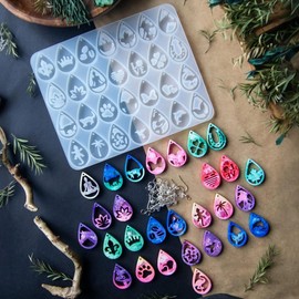 KOTEDUA Keychain Resin Molds Silicone with Hole, 28pcs UV Resin Jewelry Mold, Epoxy Resin Molds for Keychain Pendant Jewelry Making Molds for Epoxy Resin Earring Mold, Earrings, Necklace