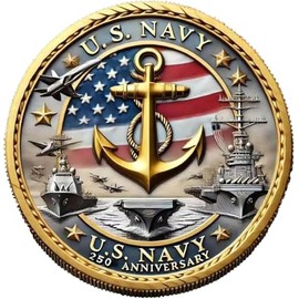 Double Sided U.S.MC 250th Anniversary Challenge Coin,1.57 Inch Marine Corps Commemorative Coin in Durable Metal Veteran Gift,Military Collectible