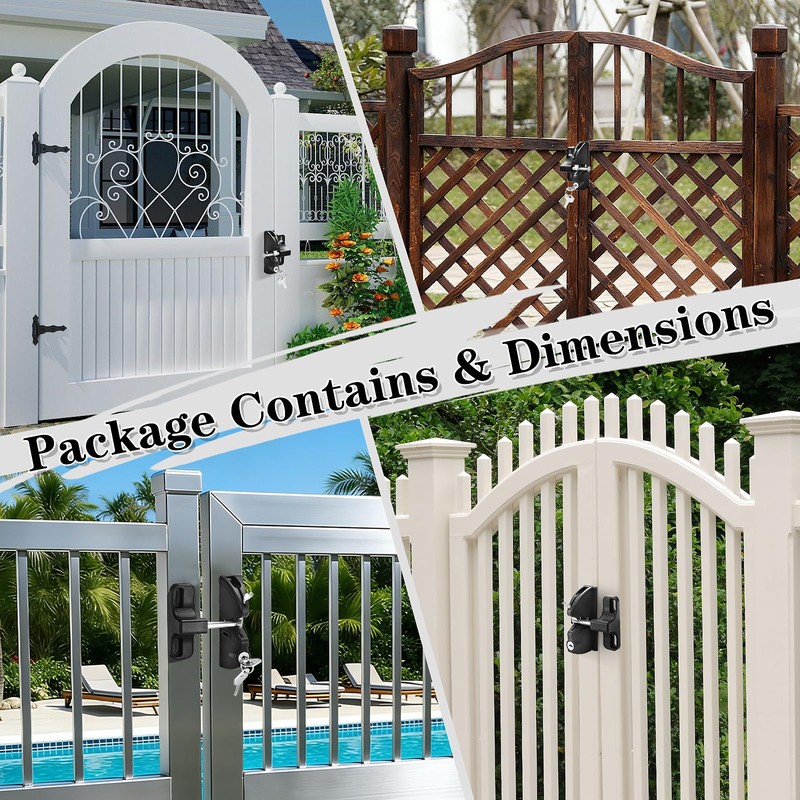 Gate Latch Key, Built in Stainless Steel Lock Tongue, Adjustable,