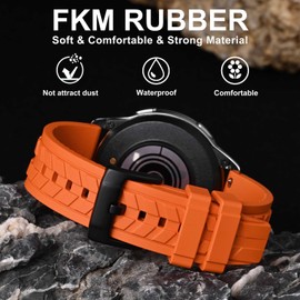 WOCCI 22mm Tropical Watch Strap, FKM Rubber Band, Quick Release, Black Matte Buckle (Orange)