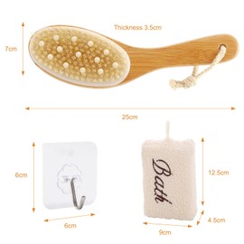 Dry Brush mit Natürlichen Borsten,Trockenbürste Körper, Körperbürste Nass- und Trockenanwendung, Massagebürste Duschbürste zum Peeling, Fördert die Lymphdrainage, Rückenbürste Dusche mit Badeschwamm