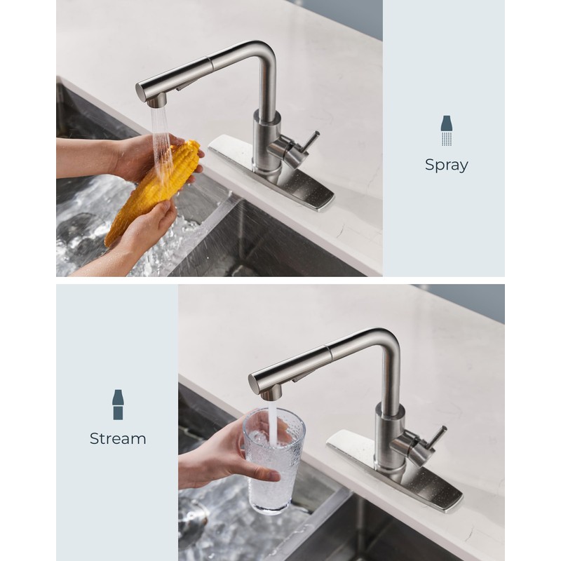 FORIOUS Kitchen Faucets with Pull Down Sprayer, Brushed Nickel Stainless