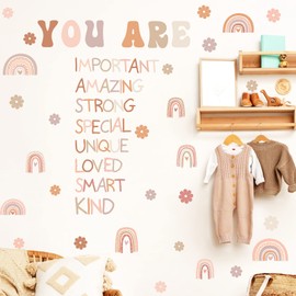 Inspirational Quote Wall Decals Flower Rainbow Wall Sticker for Kids Girls Bedroom Peel and Stick Positive Saying Wall Decals Motivational Sticker for Playroom Classroom School Nursery Decor