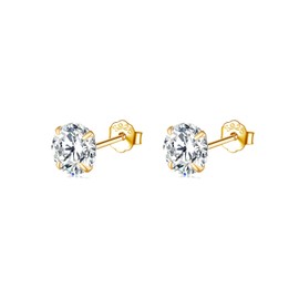PRETTERY Silver Stud Earrings with Cubic Zirconia, 925 Sterling Silver Stud Earrings, Small Sleeper Studs, Hypoallergenic Lightweight stud earrings for women, Diameter 3mm, Gold