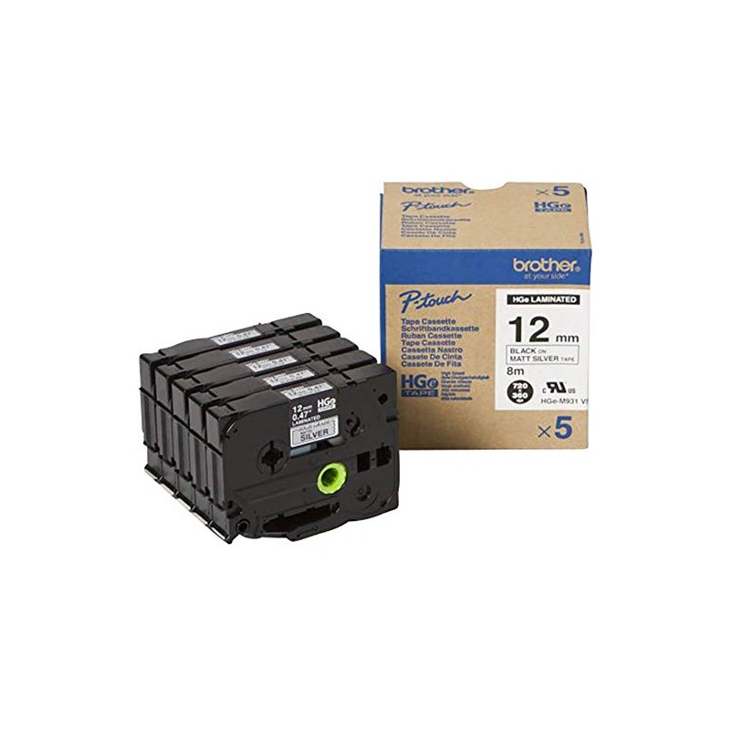 Brother HGe-M931V5 Labelling Tape Cassette, Value Pack, Black on Matt