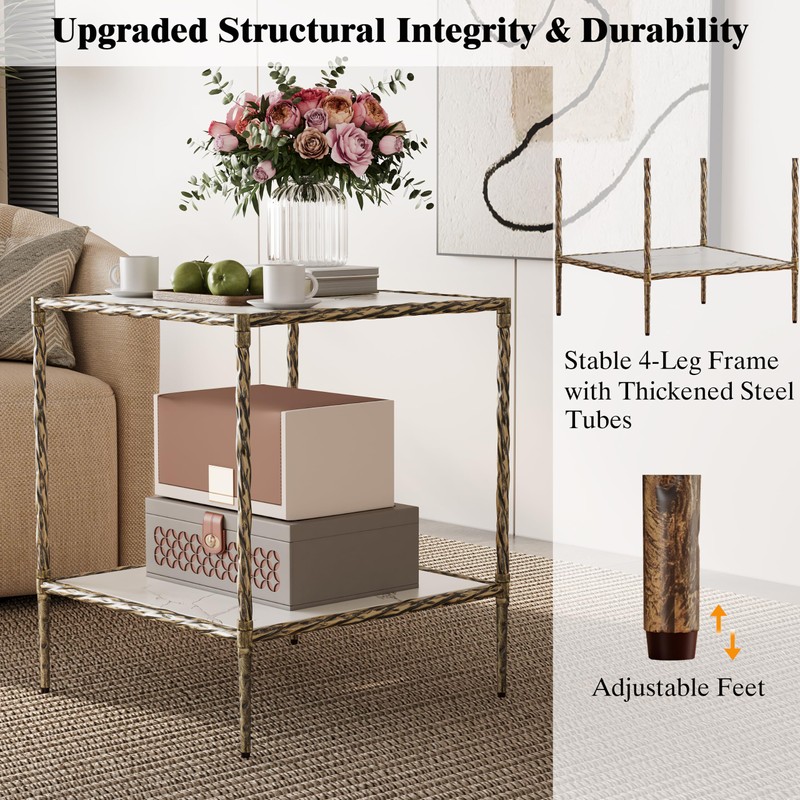 20" Square Sintered Stone End Table, Modern Marble Look Side