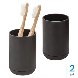 iDesign 3 Divided Sections for Bathroom or Vanity-Set of 2-Black Toothbrush Holder