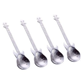 Coffee Spoons, Teaspoons, Dessert Spoon, Sugar Scoop, Used for Stirring Mixing, COMIART 4.7 Inch 18/10 Stainless Steel Guitar Spoon, Food Safe, Suitable for Home Bar or Party, Pack of 4, Silver