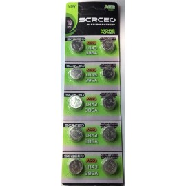 SCRCEO LR43 10PK 1.5V ALKALINE (GREAT EXP 12/30) 386 AG12 SR43 280-41 FREE SHIP&TRAK