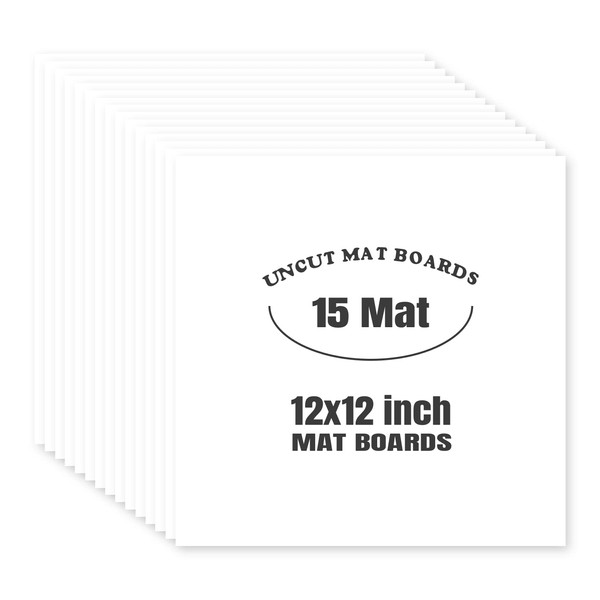 AUEAR, White 12x12 Uncut Mat Matte Boards for Picture Framing, Print, Artwork - Backing Boards 1/16" Thick, 15 Pack