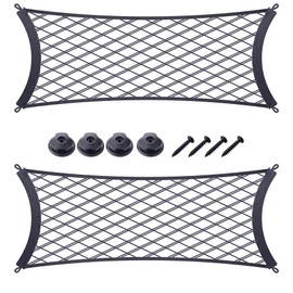 JINGKE 2 Pcs Small Cargo Net Pocket Elastic Mesh Netting Car Mesh Pouch with Screws and Hooks for Trunk RV Boats Home Cargo Storage (23.6'' x 9.8'')