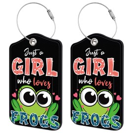 Neidius 2 Pack Luggage Tags for Suitcase,Cute Frog PU Leather Luggage Tags with Privacy Cover Name Address Labels and Steel Ring,Creative Travel Accessories for Men and Women
