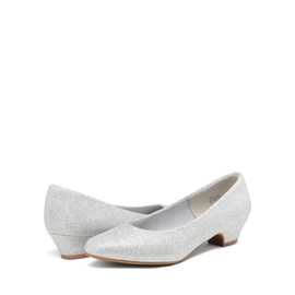 DREAM PAIRS Women's Mila Silver Glitter Low Chunky Heel Pump Shoes Size 6.5 M US