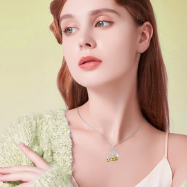 LONAGO Animal Necklace 925 Sterling Silver Tiger Cow Lion Alpaca Lama with Tree of Life Pendant Necklace Jewellery for Women, Sterling Silver, Cubic Zirconia