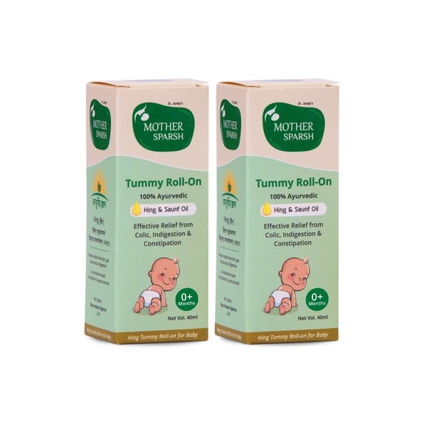 Mother Sparsh Tummy Roll On for Baby, Colic Relief and Digestion, Ayurvedic, Hing & Saunf, 40ml (Pack of 2)