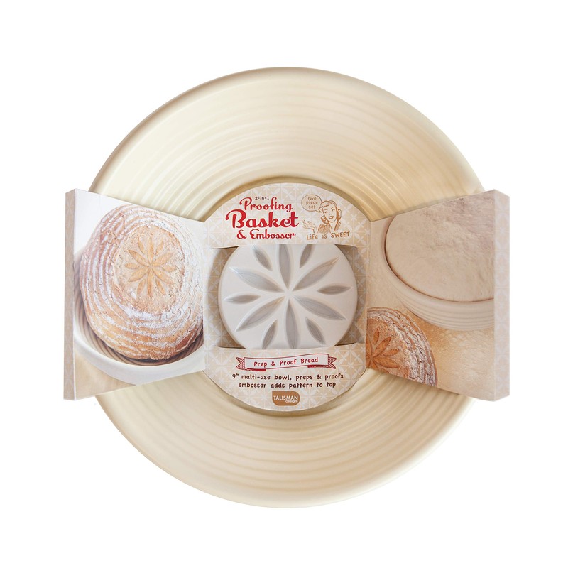 Talisman Designs Bread Proofing Basket with Decorating Embosser, 9 inch,