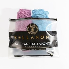 Bellanomi Esponjas exfoliantes africanas BELLANOMI Sapo (paquete de 2) – Auténticas y de origen ético, 114 cm de largo, 100% nailon, secado rápido, ex