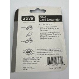 Ativa AT26800 Clear Telephone Coil Cord Cable Detangler Tangling Prevention NEW
