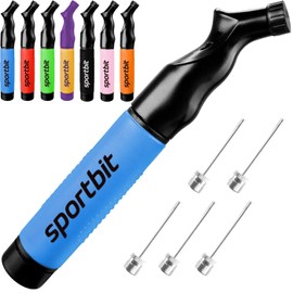 SPORTBIT Ball Pump for Sports Balls - Push & Pull Inflating System - Hand Pump for All Exercise Balls - Volleyball Pump, Basketball Inflator, Football & Soccer Ball Air Pump - Goes with 5 Needles Set