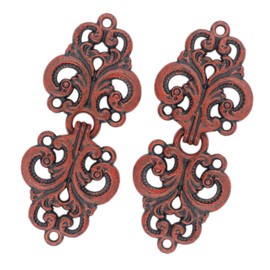 Bezelry - Cierres de gancho y ojal con diseño de flor en espiral, paquete de 4 pares, 65 mm x 28 mm (Rojo y Negro barnizado)