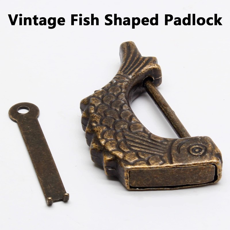 Bivethoi Vintage Fish Shaped Padlock, Bronze Antique Chinese Lock with