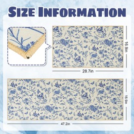 JarThenaAMCS Blue Floral Kitchen Mats Chinoiserie Flower Bird Butterfly Kitchen Rugs Anti-Slip Rectangle Floor Mats for Spring Summer Party Home Entrance Decor, Set of 2