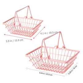 2pcs Shopping Basket Little Basket with Handle Fall Mini Shopping Cart Mini Pink Baskets Portable Metal Baskets Wire Basket Baskets with Handle Iron Student Egg Basket Toy